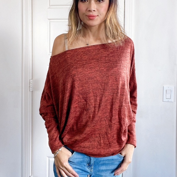 BellanBlue Tops - 064 Cozy Off Shoulder Dolman Sleeve Oversized Top